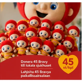 Lahjoita 45 Bravy-pehmoleluja sairaalassa oleville lapsille kuva